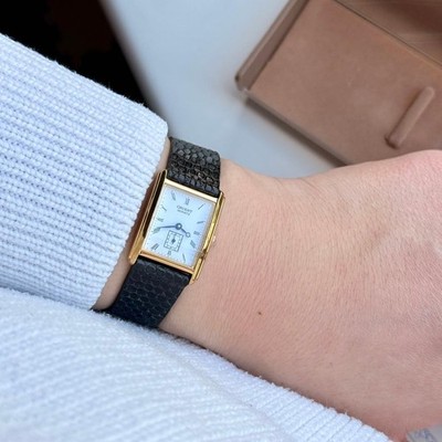 Vintage ORIENT Quartz Watch White Dial Small Second Tank 1980s