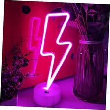 Lightning Neon Sign With Holder Base,USB or 3-AA Battery Powered Neon Pink
