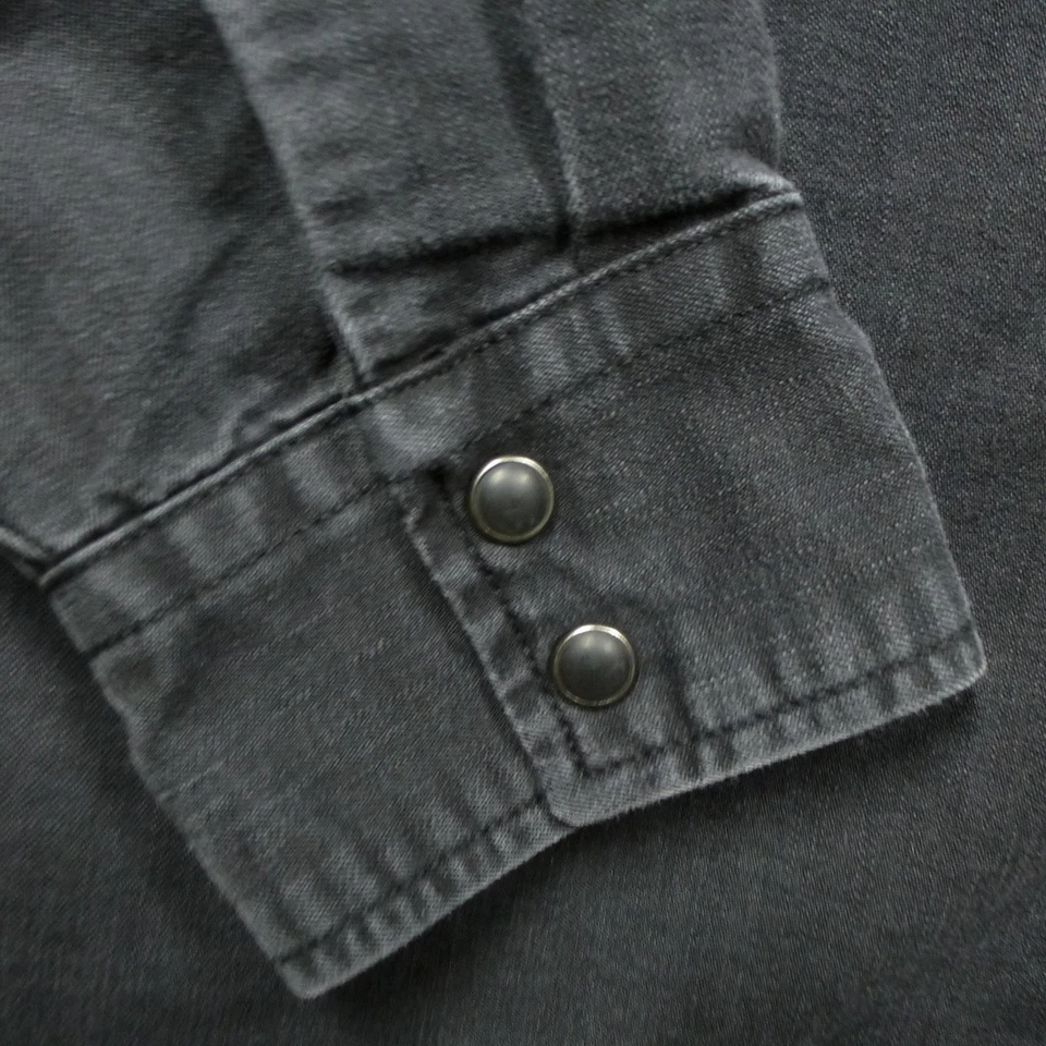 Levi's Western Shirt Mens Large Black Snap Button Washed Denim Long Sleeve - Image 3 of 4