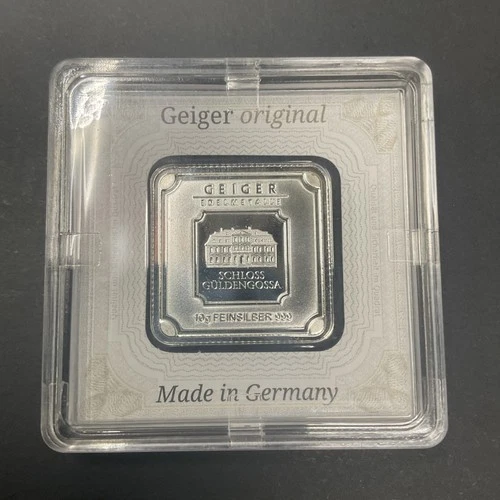 10 Gram Silver Bar GEIGER Original Premium in Square Capsule Assay .999 fine