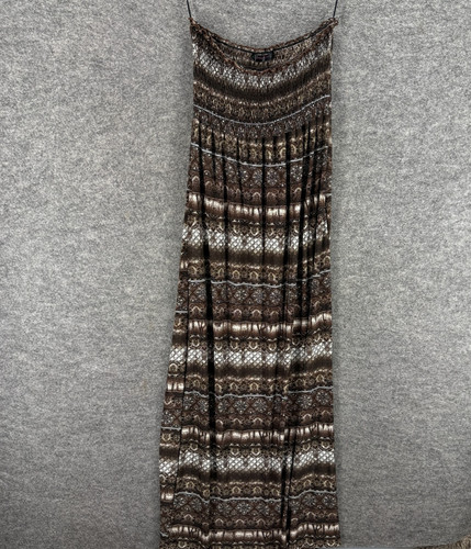 Freckles Dress Women M  Brown Striped Maxi Long Strapless Stretch Casual