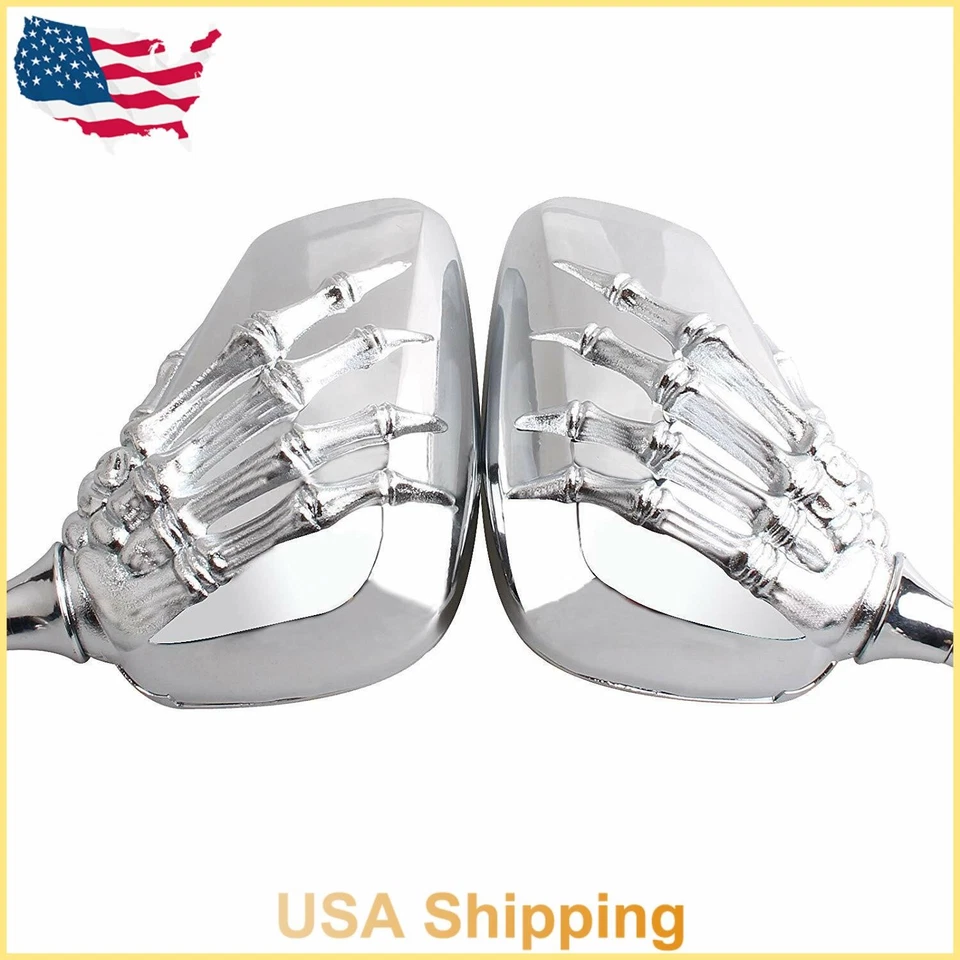 For Harley Chopper Motorcycle Chrome Skull Skeleton Hand Rear View Side Mirrors Foto 2 de 4