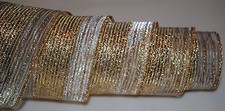 Wired Ribbon Sheer Metallic Gold Stripe White 2.5" Wreath Holiday Christmas Bow