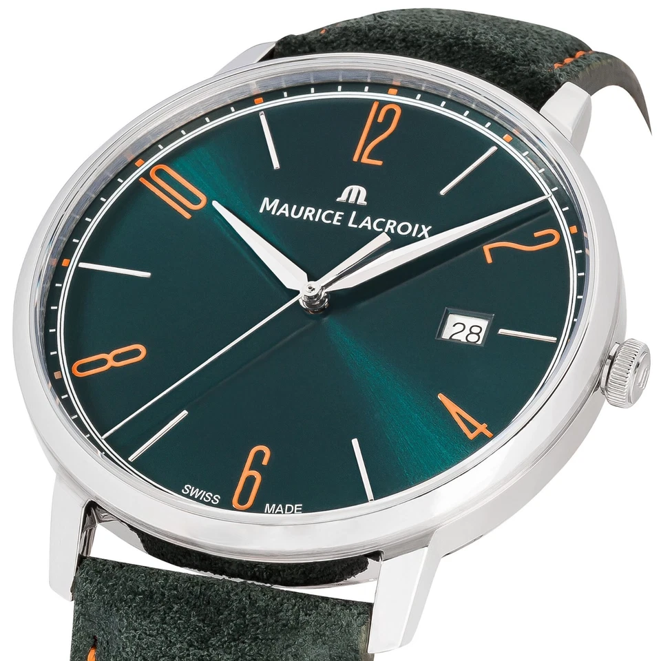 Maurice Lacroix Eliros Date GREEN Herren-Armbanduhr Lederband EL1118-SS001-620-5 - Bild 4 von 4
