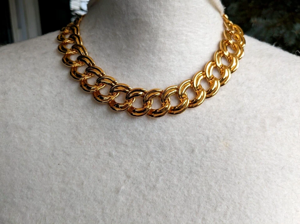 Collar Gargantilla Vintage Años 90 Napier Tono Oro 7/8" Ancho Cadena 18" Largo Moda Foto 2 de 4