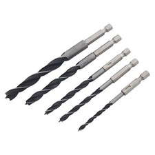Image of 5pc 1/4" HEX SHANK 5 PIECE WOOD DRILL BIT SET 4mm,5mm,6mm,8mm and 10mm
