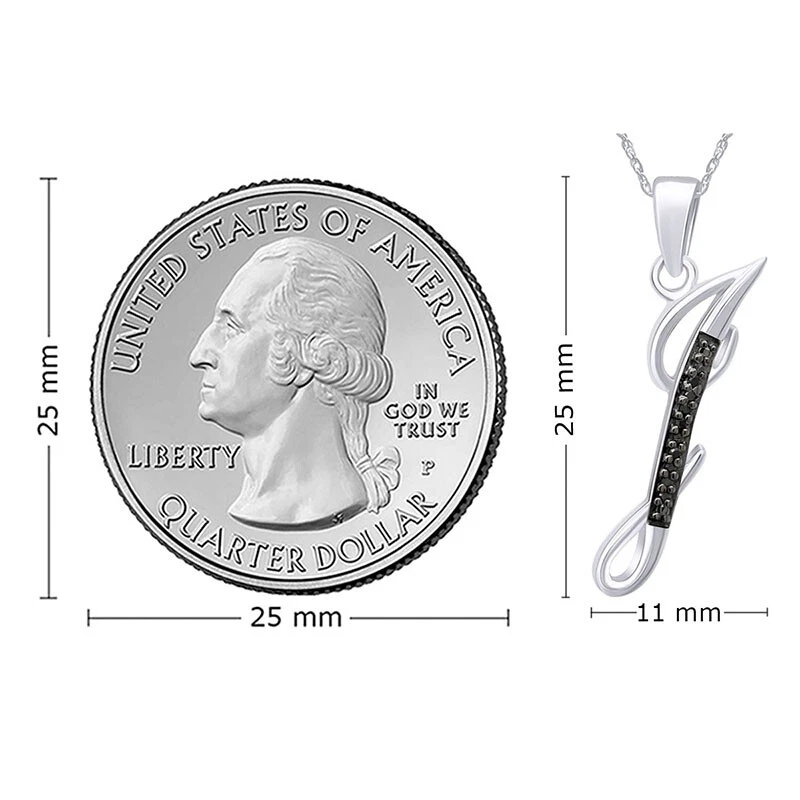 Colgante "J" con diamante natural negro con chapado en oro de 14K plateado Foto 4 de 4