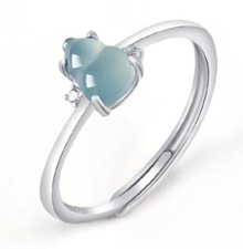 Certified Blue Water Natural A Jade jadeite Gourd Sterling 925 Silver Ring