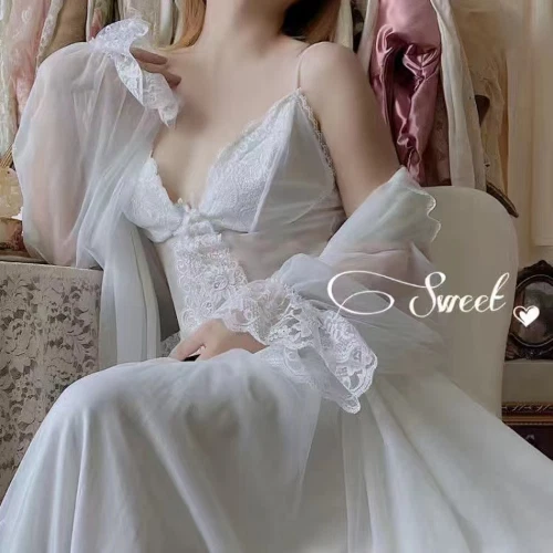 Mujeres Princesa Francesa Ropa de Dormir Blanco EncajeHada Vestido de Noche Camisón Victoriano - Imagen 13 de 15