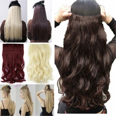 UK One Piece Natural THICK Clip in Hair Extensions Half Full Head Long ...
