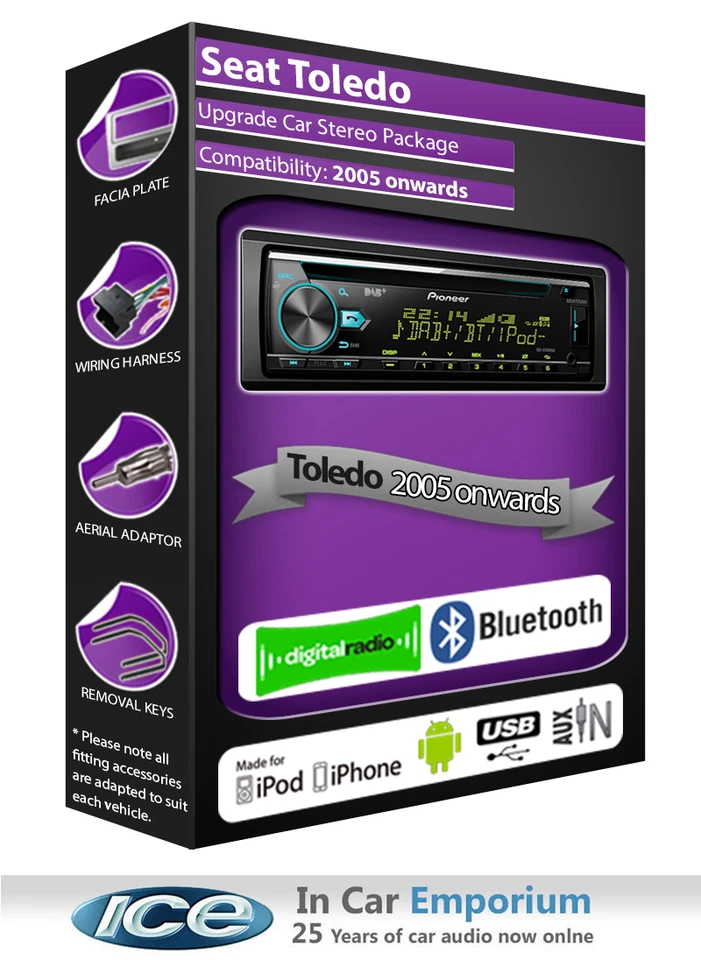 Autoradio Pioneer DAB Seat Toledo, Lecteur CD/MP3 USB AUX Bluetooth Mains-Libres - Photo 1/4