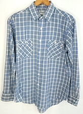 Vintage Sears Genuine Roebucks Shirt Men's Large Blue White Plaid Long Sleeve