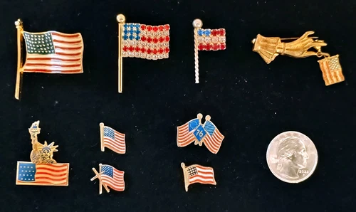 Vintage Costume Jewelry Brooch Pin Collection 9-American Flag Themes