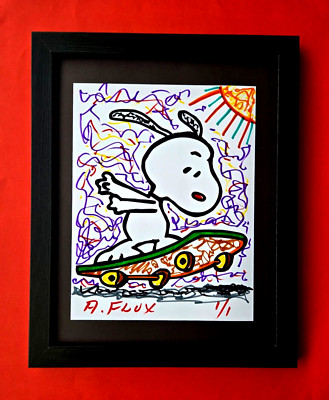   SNOOPY STREET RIDER by AIDAN FLUX  UNIQUE MIXED MEDIA Hand-Signed 1/1 COA