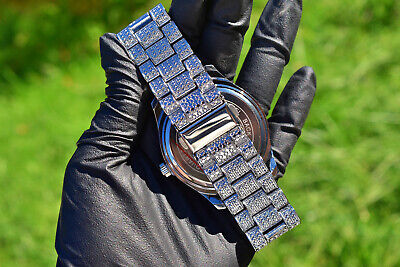 HIP HOP ICED SILVER PT BLUE DIAL LUXURY LAB DIAMOND WATCH HIP HOP ICED SILVER PT BLUE DIAL LUXURY LAB DIAMOND WATCH