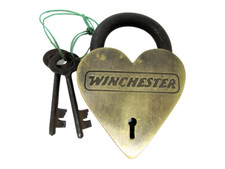 Large Heavy Duty Brass Winchester Heart Gate Lock Padlock w/ Working Keys