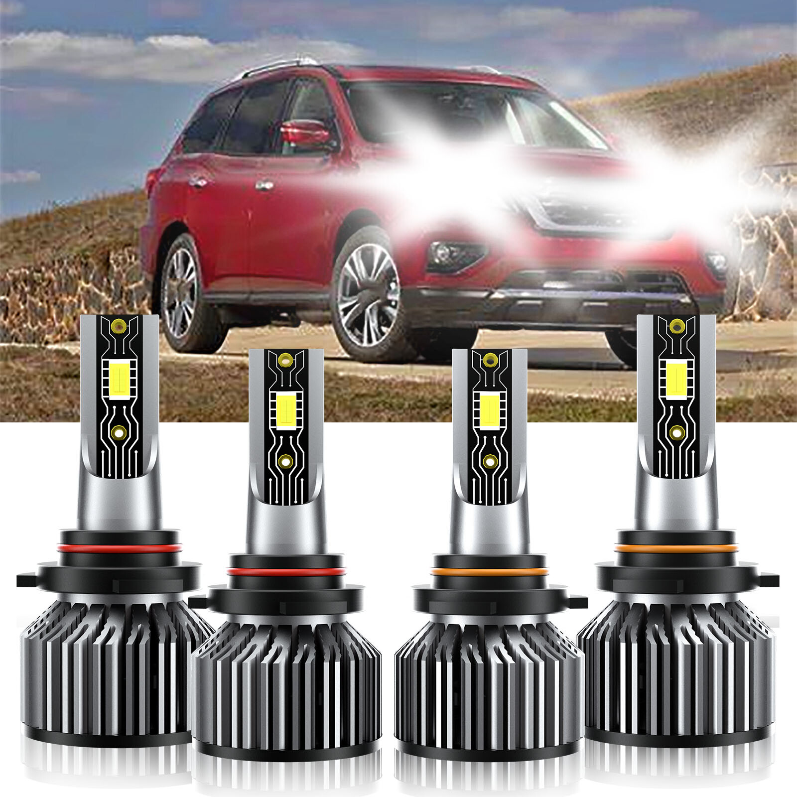 For Nissan Pathfinder Armada 2004-2004 4x LED Headlight Bulbs High Low 9005+9006