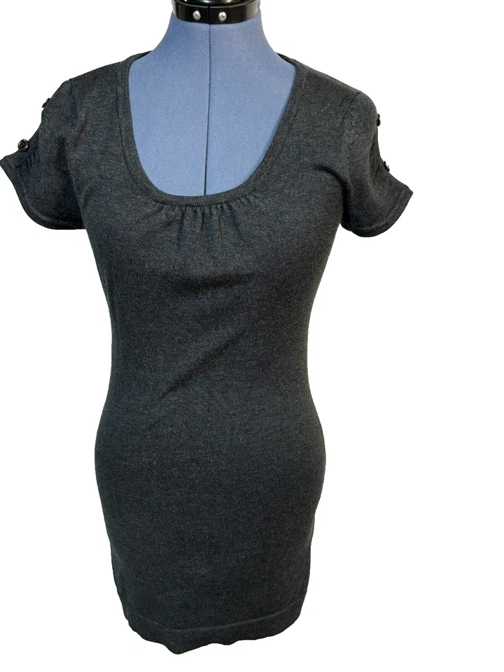 Body Central Ladies' Dress S Bodycon Belt Gray Buttons New Belt Stretch Metal - Image 3 of 4