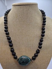 Women's African Jasper Lava Rock Rondelles 18" Necklace