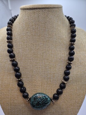 Women's African Jasper Lava Rock Rondelles 18'' Necklace
