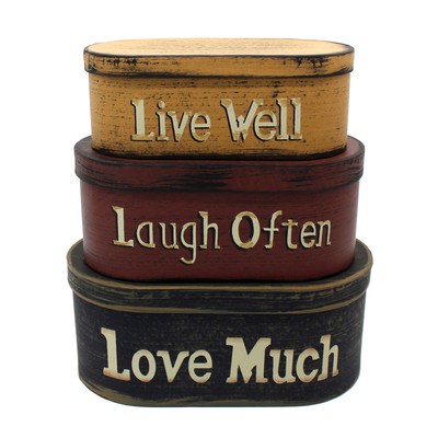 Primitives Vintage Oval live Well Laugh Often Love Much Cardboard Nesting Boxe