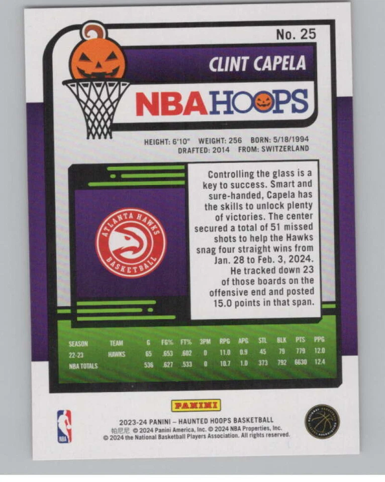 2023-24 Panini Haunted Hoops Orange #25 Clint Capela V98579 - Image 2 of 2
