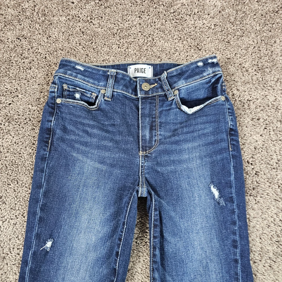 Paige Jeans Women 26 Flare Low Rise Dark Wash Denim Lou Lou Twisted Fray 24x33 - Image 2 of 4