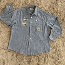 Vintage Get Lucky Floral Striped Embroidered Shirt Button Up Size L