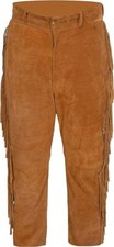 Men Native American Western Buckskin Ragged Leather Suede Pants Mountain Man