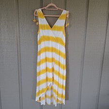 Tommy Bahama Women Set Sail Stripe Dress SZ L Beach Boho Sleeveless Rayon V Neck