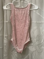 Gymnastics Dance Leotard Pink Crushed Velvet Silver Accent Girls 14-16 USA