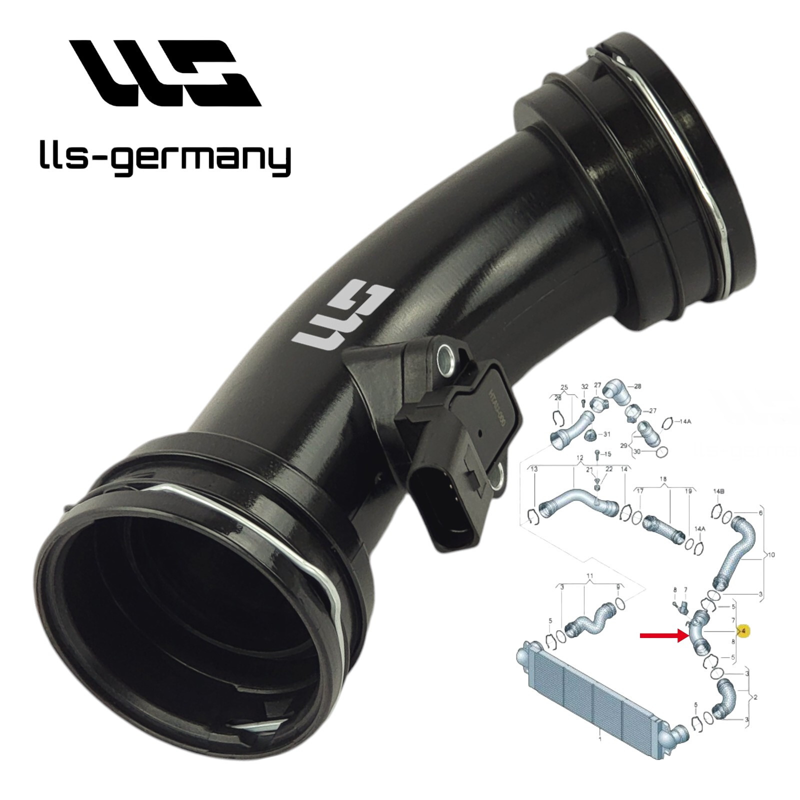Intercooler Hose Pressure Hose For VW T5 Van 1.9 TDI 2.5 TDI 7H0145955H