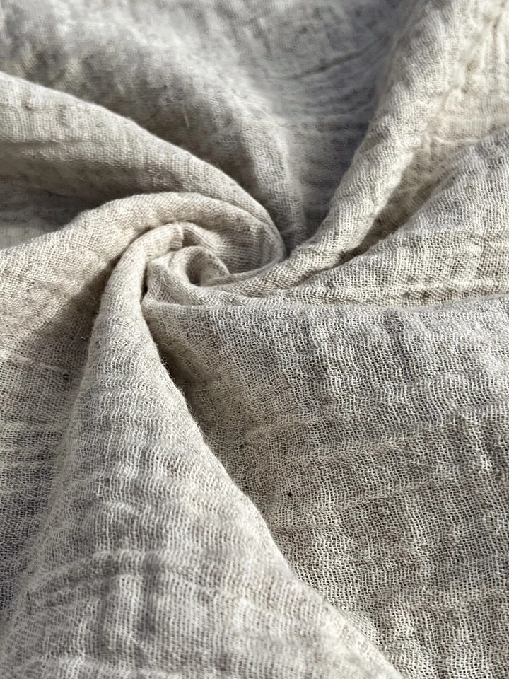Tela de muselina de algodón orgánico y cáñamo de doble capa | Beige natural, sin teñir, 2 yardas Foto 3 de 4