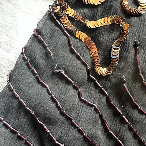 Frank Usher London silk top large sequin & beaded vintage gold orange on black - Picture 8 of 15