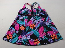 Swim 365 Women's Plus Braid Back Tankini Top EJ3 Black Paradise Floral Size 18
