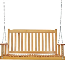 440LB Capacity Porch Swing – Fir Wood with Galvanized Steel Chains – Outdoor
