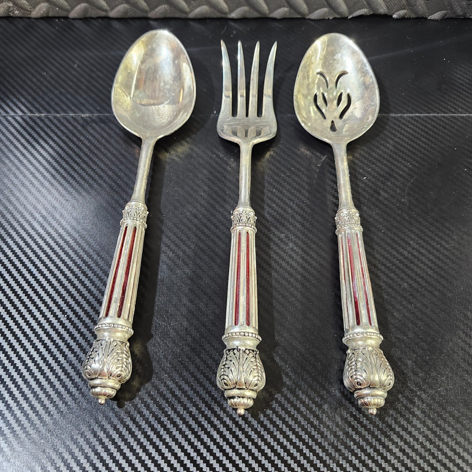 Godinger Silver Plated Hostess Set - Red Inlay Handles