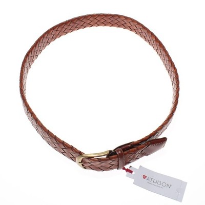 Athison NWT Tubular Leather Braided Belt Size L in Solid Brown