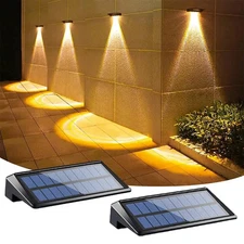 2 Pack Solar Wall Lights 4 LED Solar Fence Lights Outdoor Waterproof Solar Deck 