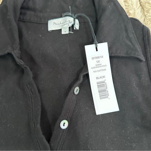 Michael Stars Size 1X Black Norah Sleeveless Button Front Polo Shirt NWT Neutral - Picture 6 of 12