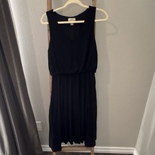 LOFT Dress Women S Black Midi Sleeveless V-Neck A-Line Pullover