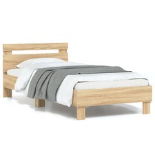 WALPLUS Sonoma Oak Bed Frame with LED Lights 90x200 cm Single Wooden Base