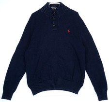 Polo Ralph Lauren Navy Blue Knit Cotton Slim Fit Sweater Men's Size L