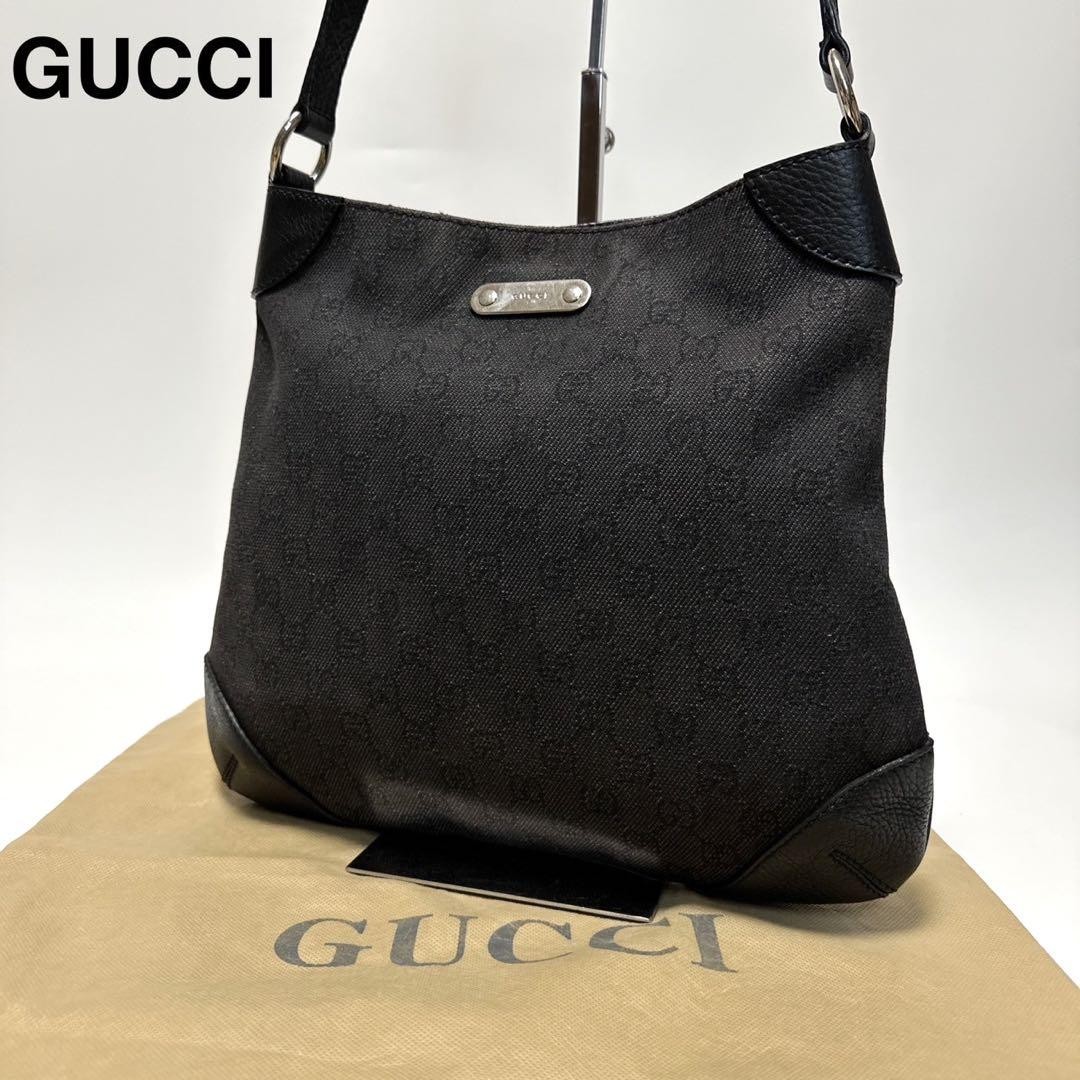 Gucci GG Canvas Leather Black Shoulder Bag Crossbody Everyday Designer Handbag