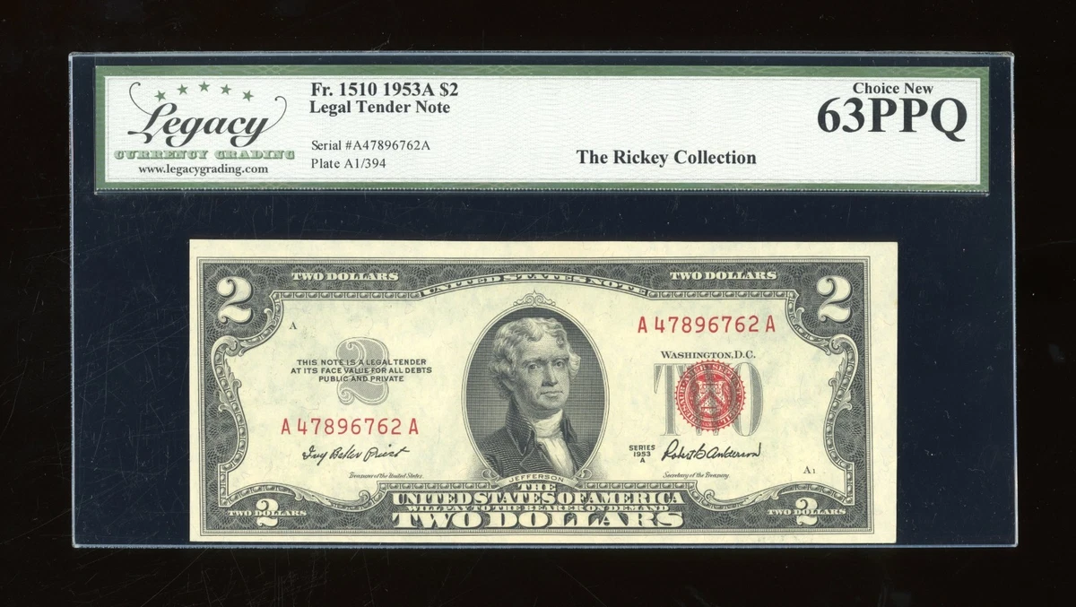 Billet De 2 Dollars US 1953-C - Red Seal Note - État UNC (Neuf) - Collection