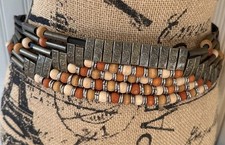 Indie Chain Link Belt Chunky Wood Multi Colored Beaded Black Leather 29-42 Y2K