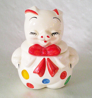 American Bisque Polka Dot Pig Clown Vintage Ceramic Cookie Cracker Grease Jar