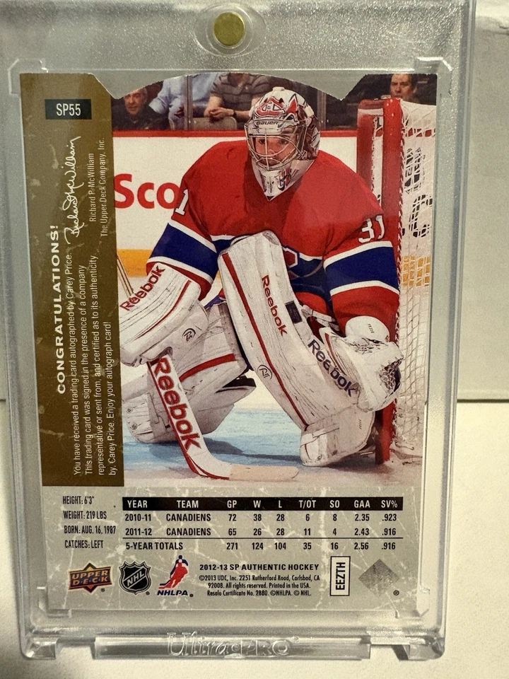 2012-13 SP Authentic Carey Price Retro Die-Cut Auto - Image 2 of 2