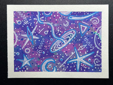 ACEO “Violet Nebula” ORIGINAL Outer Space Cosmic Celestial Stars Planet Art Card
