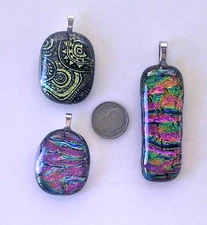 lot of 3 dichroic glass pendant fused  hand made crafted 